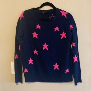 360 Cashmere Navy Sweater with Pink Stars